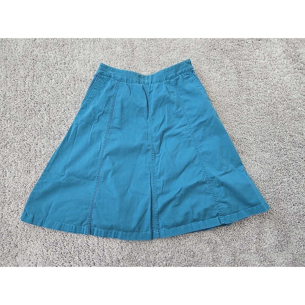 L.L. Bean A-line Skirt Womens 6 Blue Paneled Side Pockets Stretch Midi Classic‎